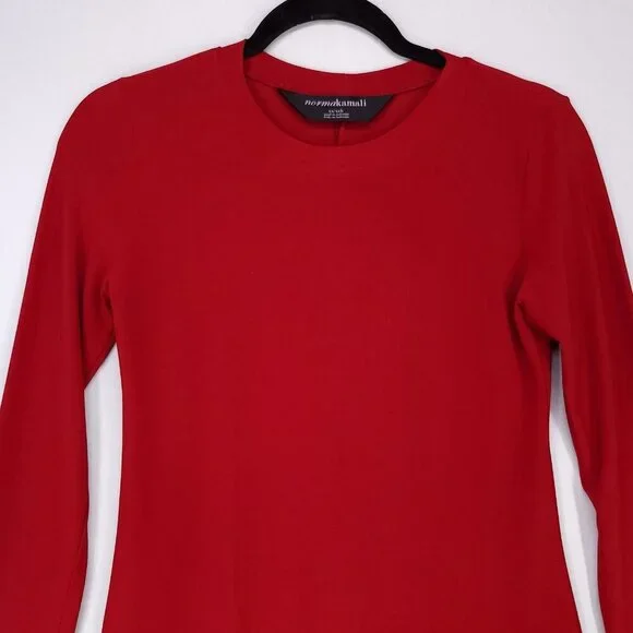 Norma Kamali Shift Dress Size XS Red Long Sleeve Stretch Classic Elegant - Picture 3 of 9